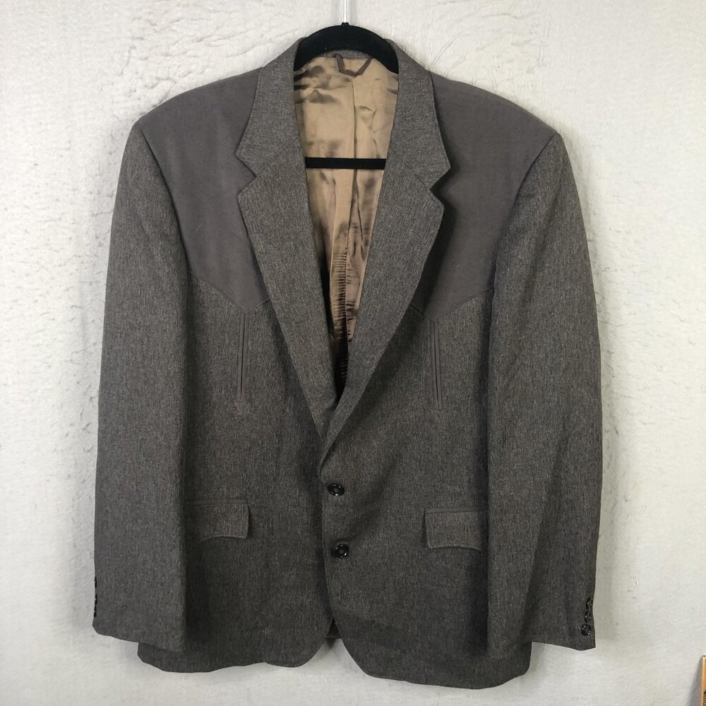 Circle S Western Blazer Mens 44R Gray Two Button Sport Coat Yoke Made in USA